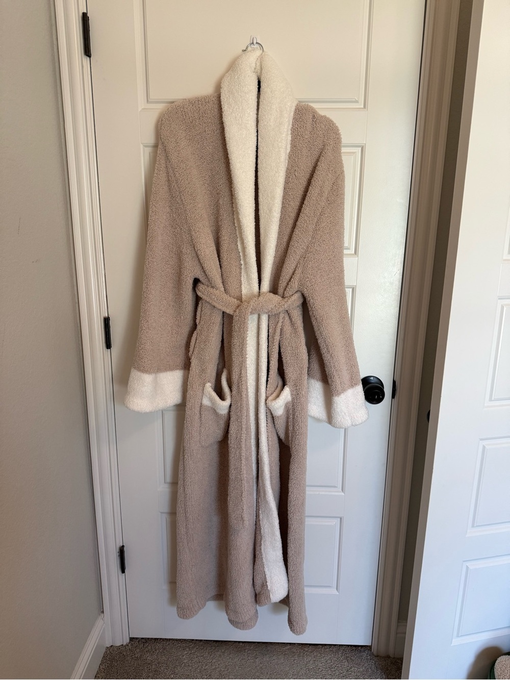 Barefoot Dreams Taupe and Cream Plush Sherpa Robe